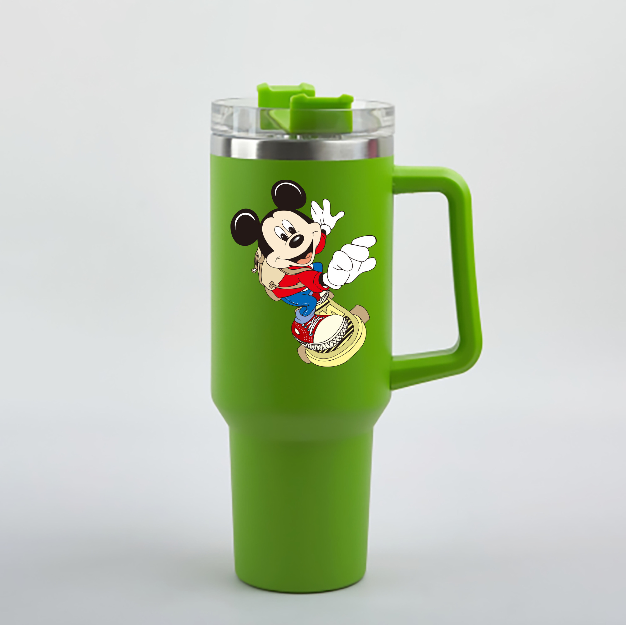 （画像用） ミッキーマウス Mickey Mouse 1200mL車用タンブラー - クリスタルステッカー（プラスチックストロー付き）